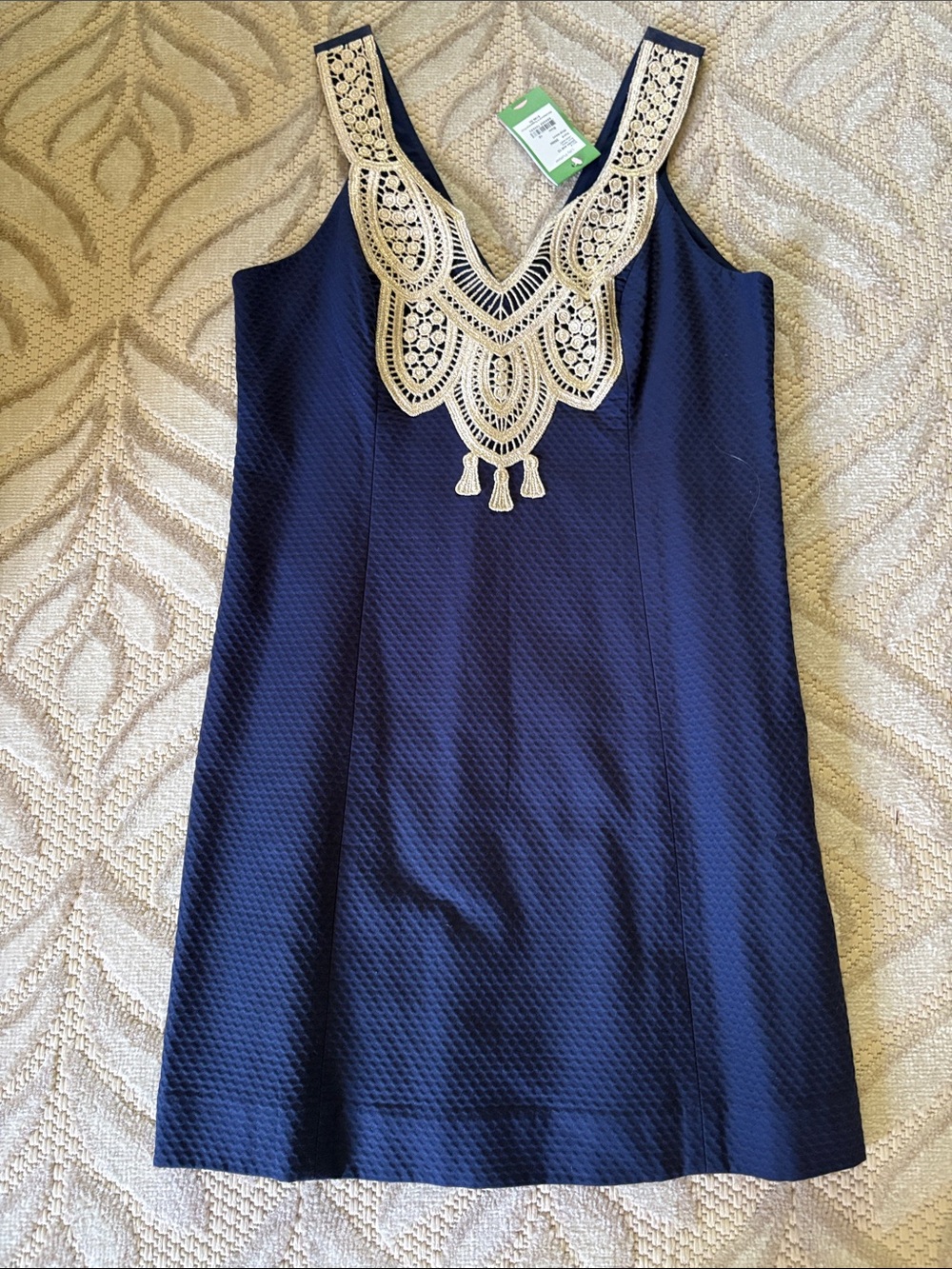 Lilly Pulitzer NWT Navy Sleeveless Dress with GoldCrochet Bib detail